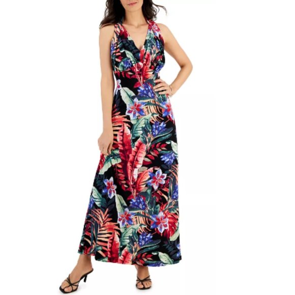 Sophie A Maxi Dress Slinky Sleeveless Tropical Print Pullover Stretch Medium - Picture 1 of 16